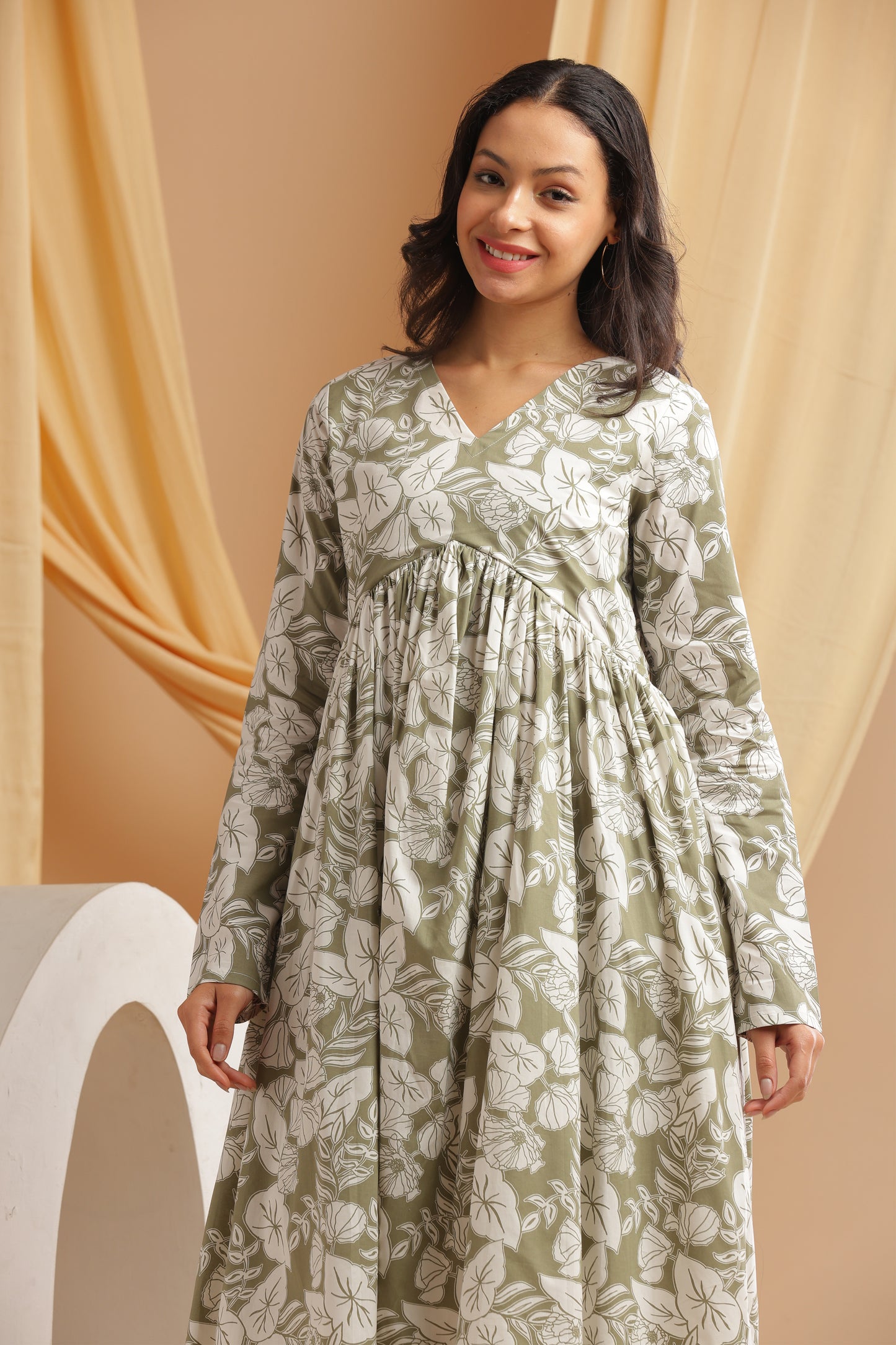 Olive Green Alia cut anarkali Coord set (YM0033)