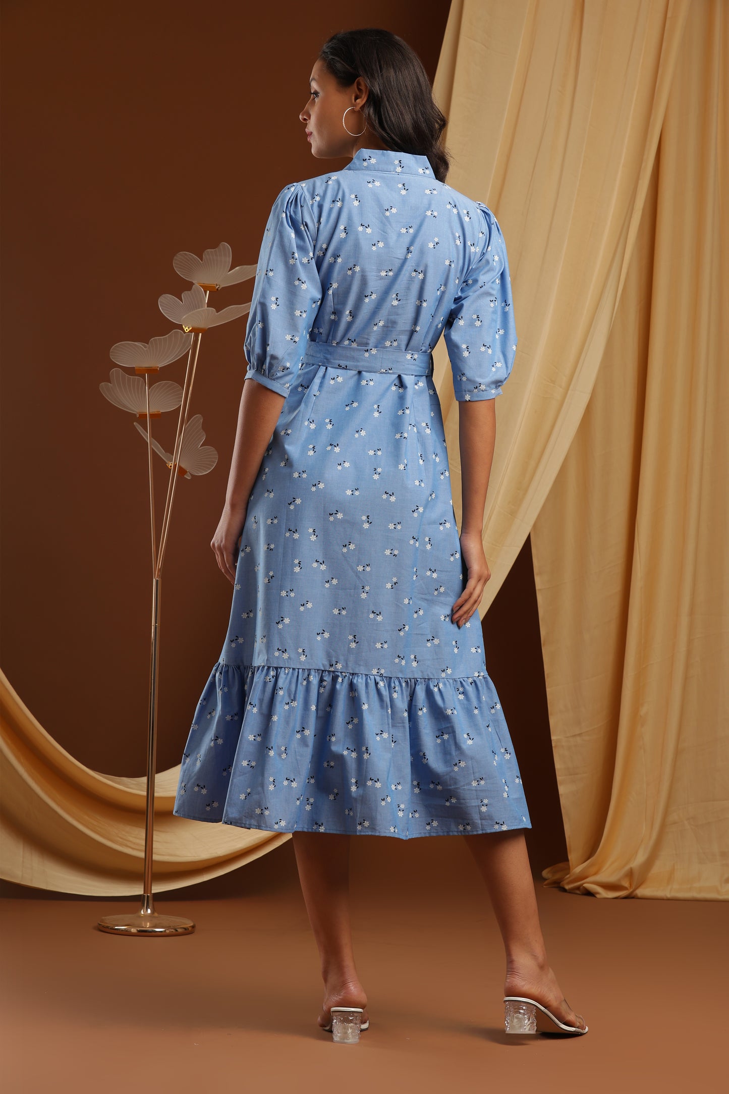 Denim Blue Floral Dress (YM0040)