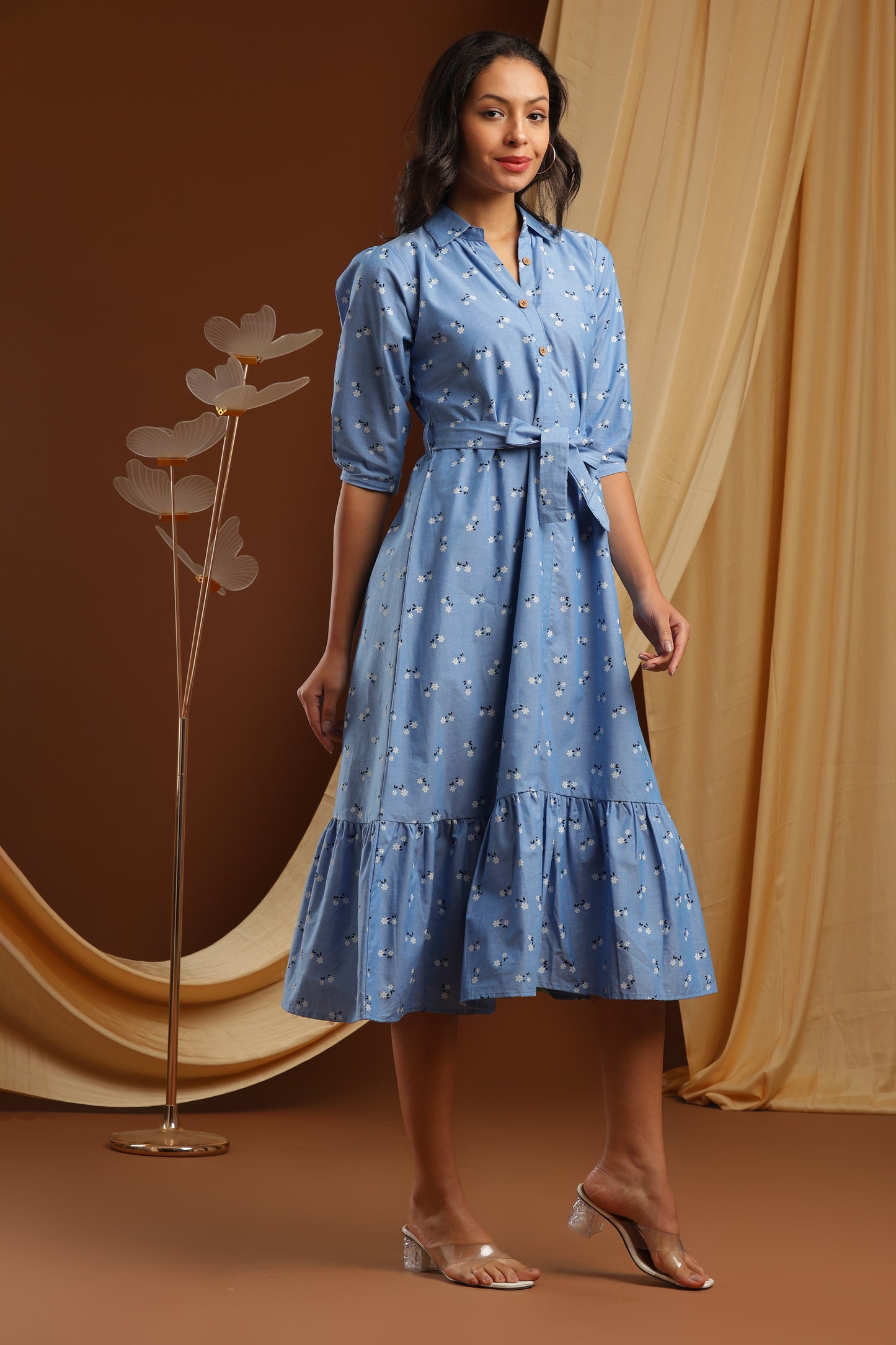 Denim Blue Floral Dress (YM0040)
