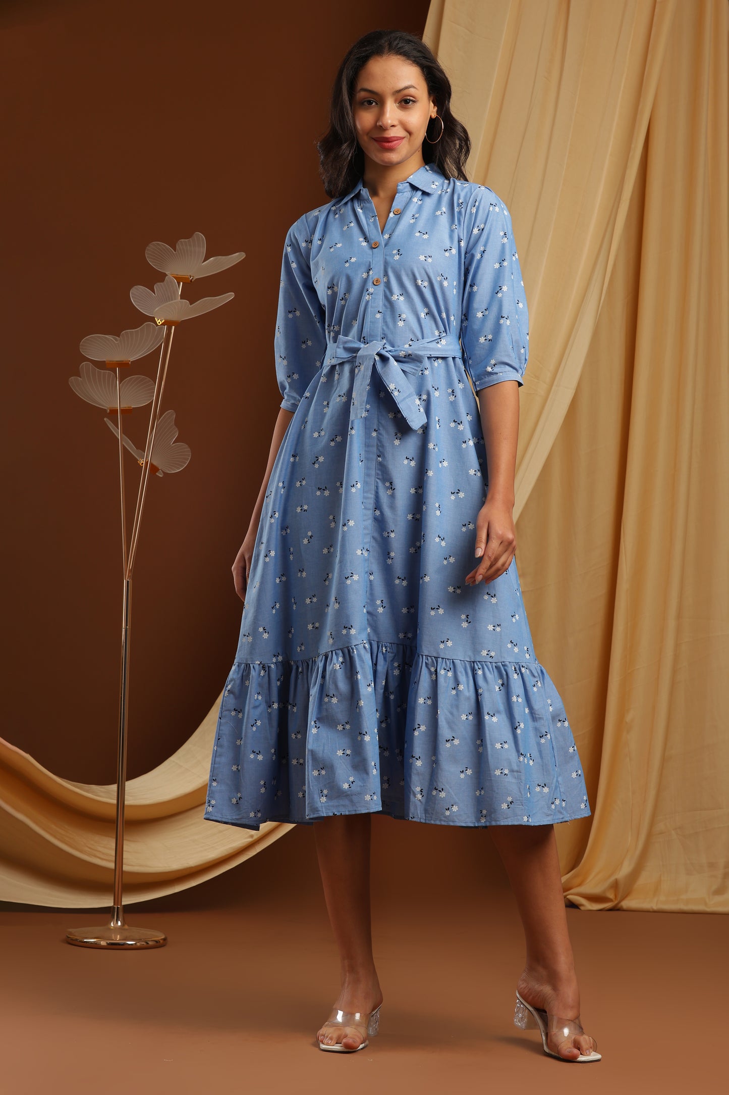 Denim Blue Floral Dress (YM0040)
