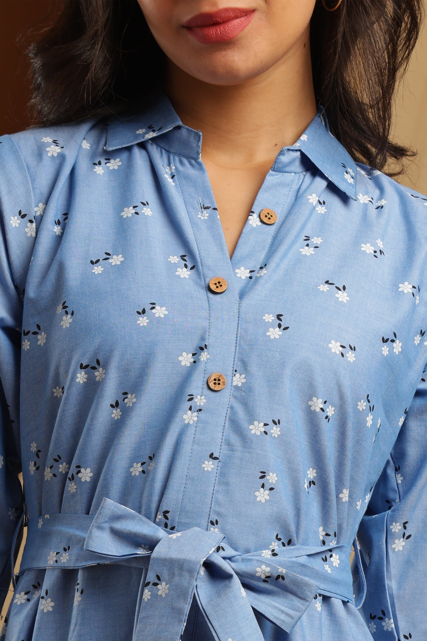 Denim Blue Floral Dress (YM0040)