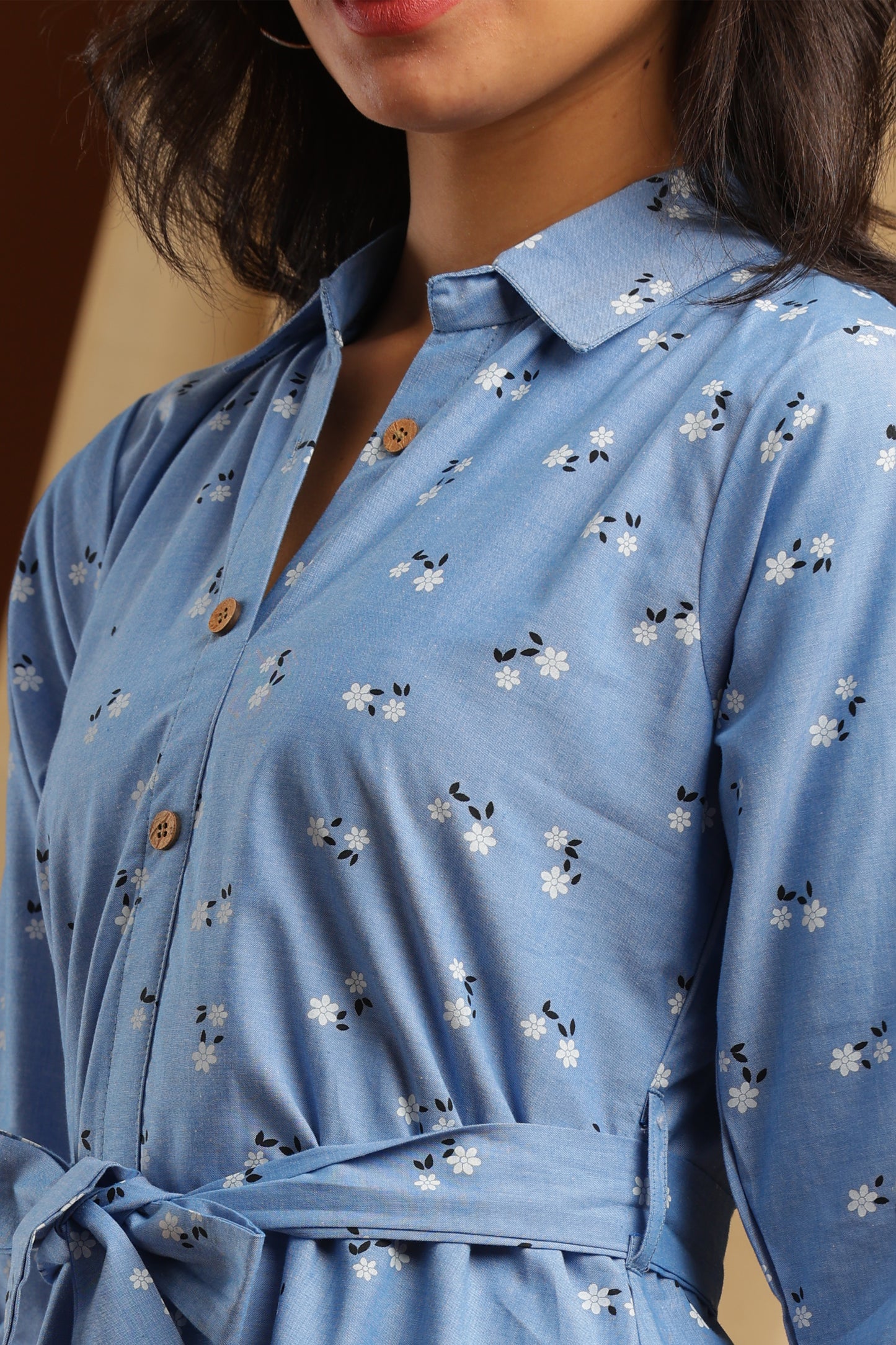 Denim Blue Floral Dress (YM0040)