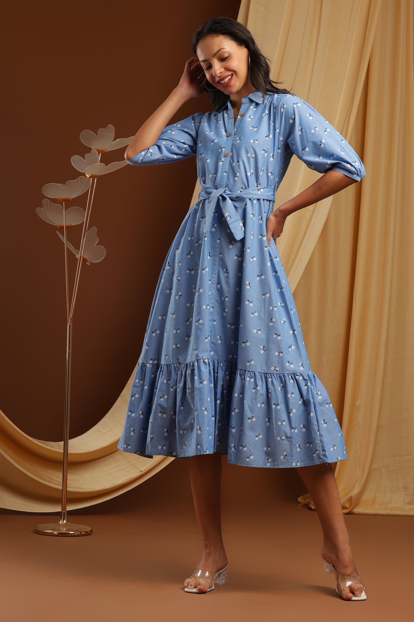 Denim Blue Floral Dress (YM0040)