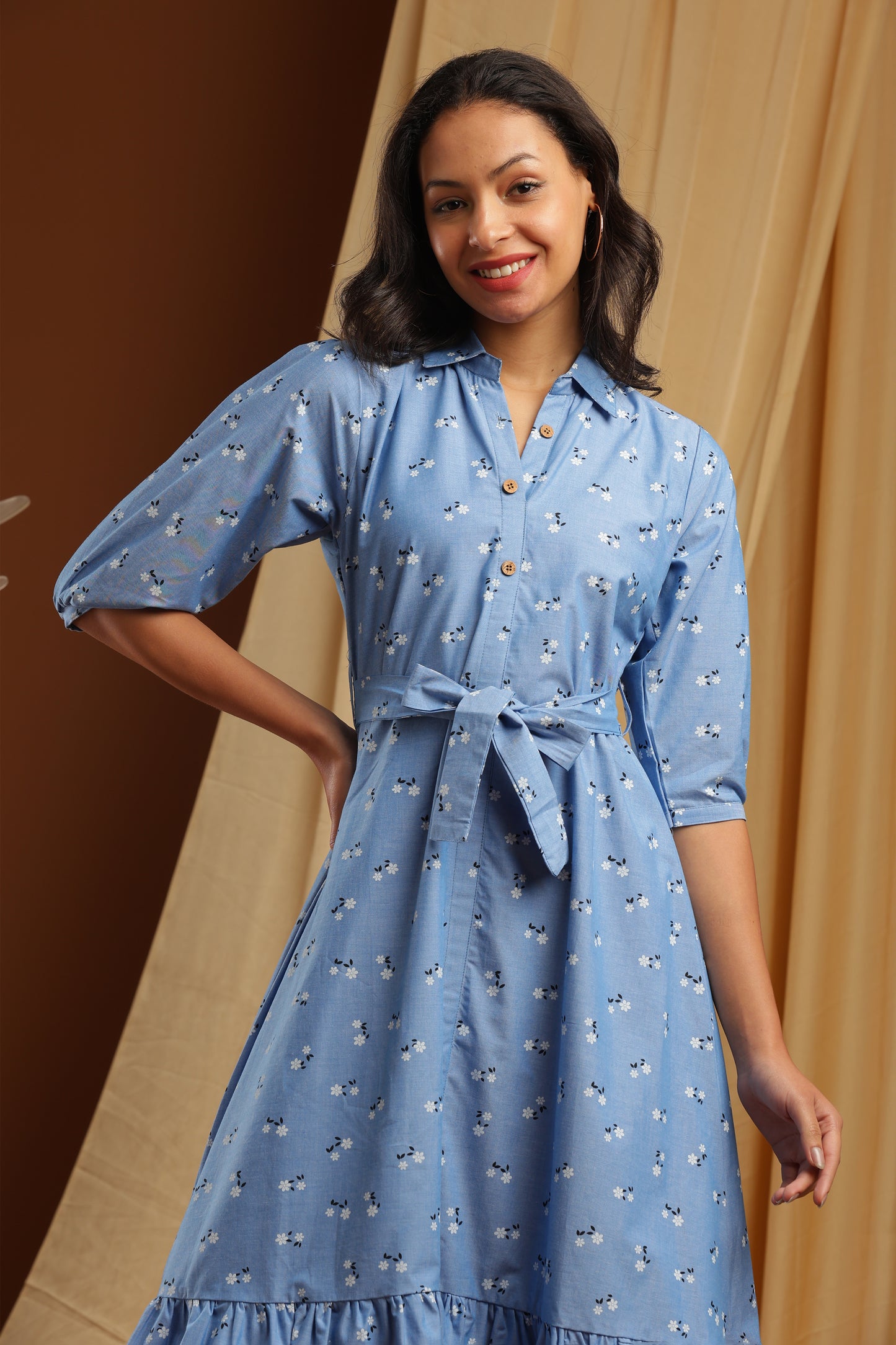 Denim Blue Floral Dress (YM0040)
