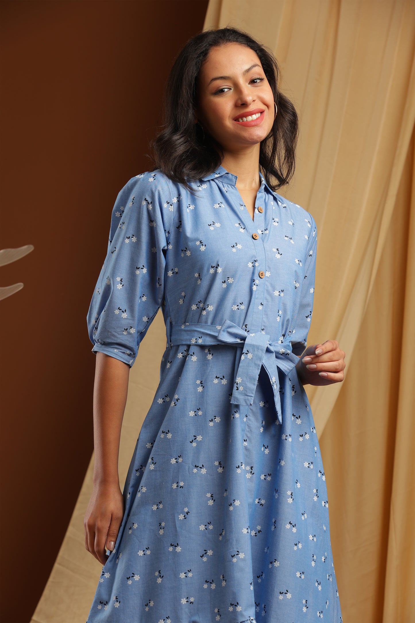 Denim Blue Floral Dress (YM0040)