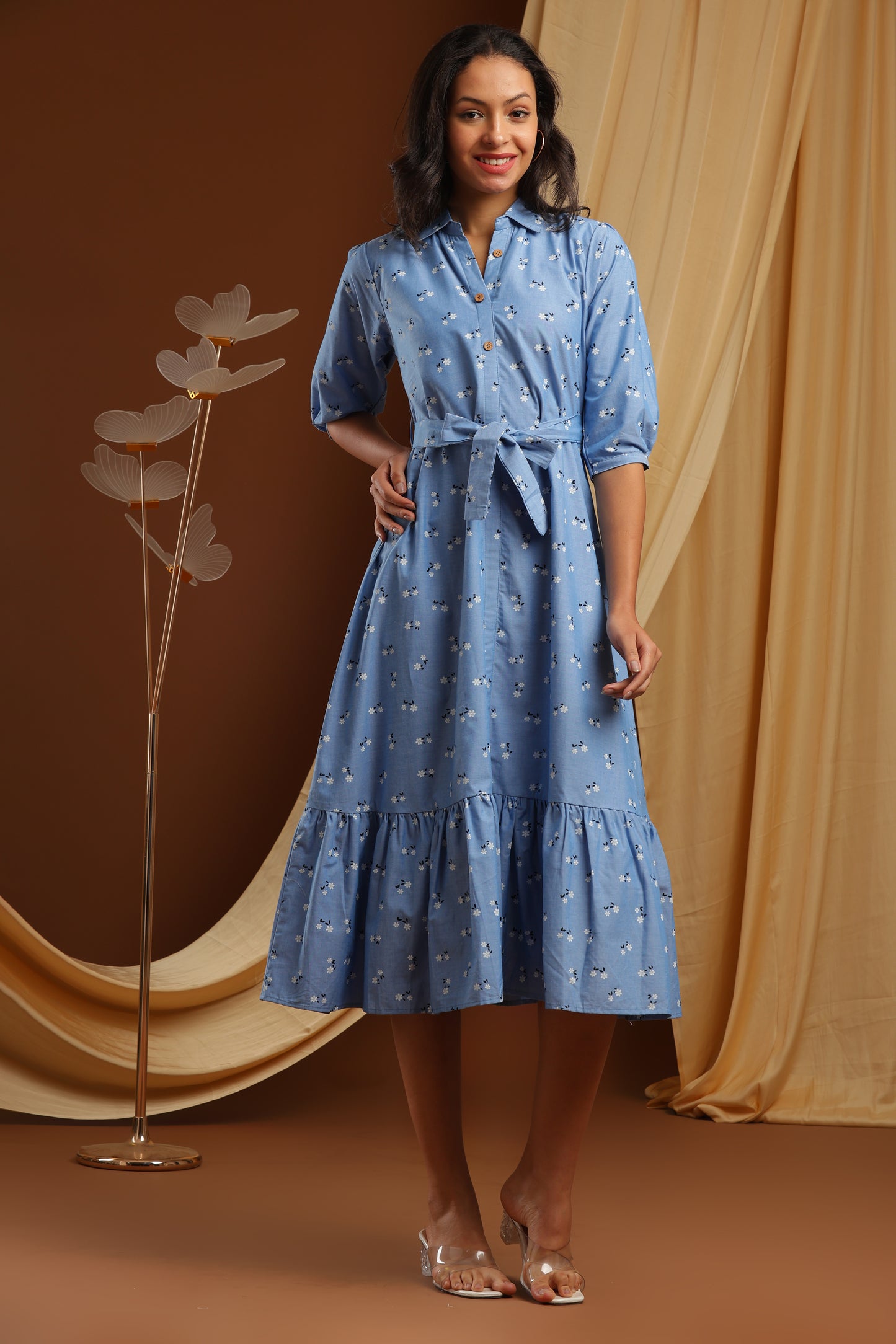 Denim Blue Floral Dress (YM0040)