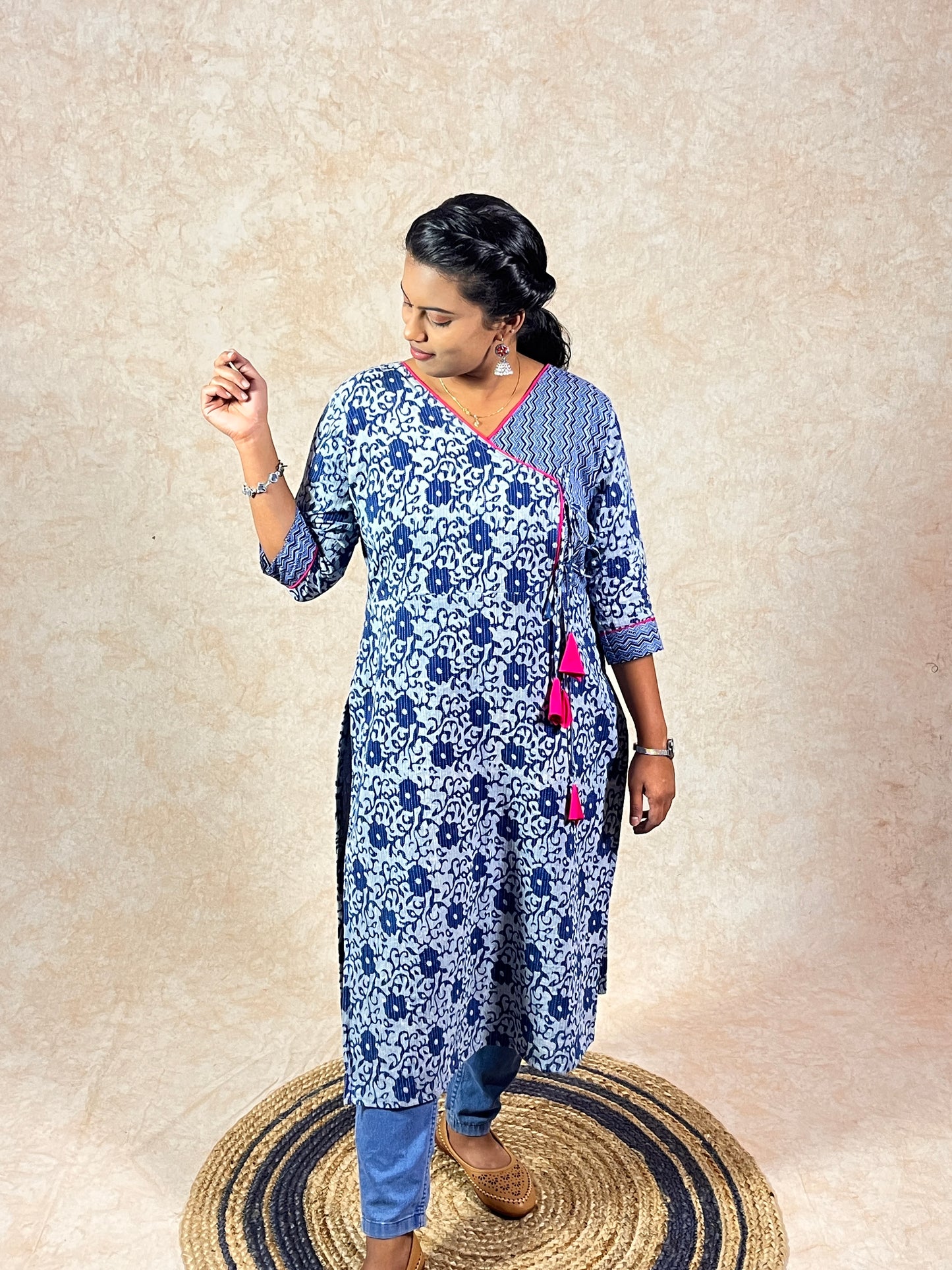 Indigo Blue Angrakha Kurti (YM0013)