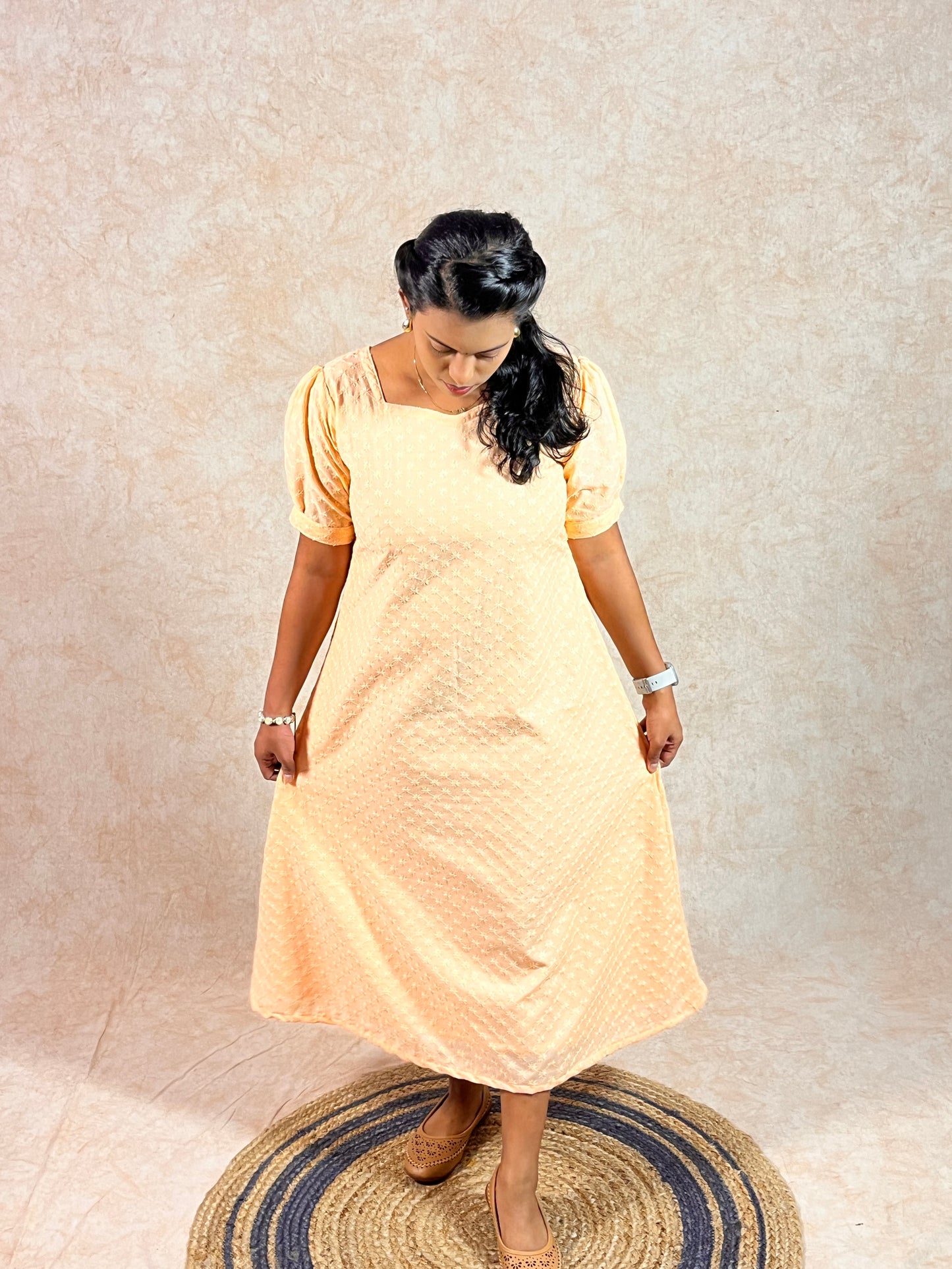 Pastel Orange Embroidery Kurti (YM0014)