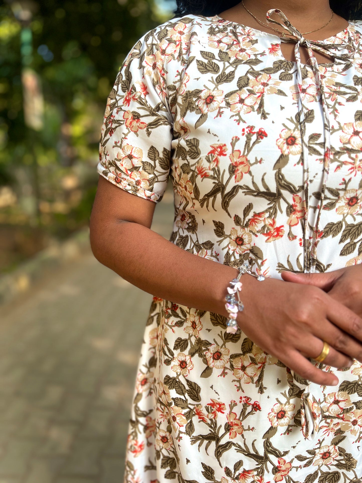 Floral White Rayon Frock (YM0023)