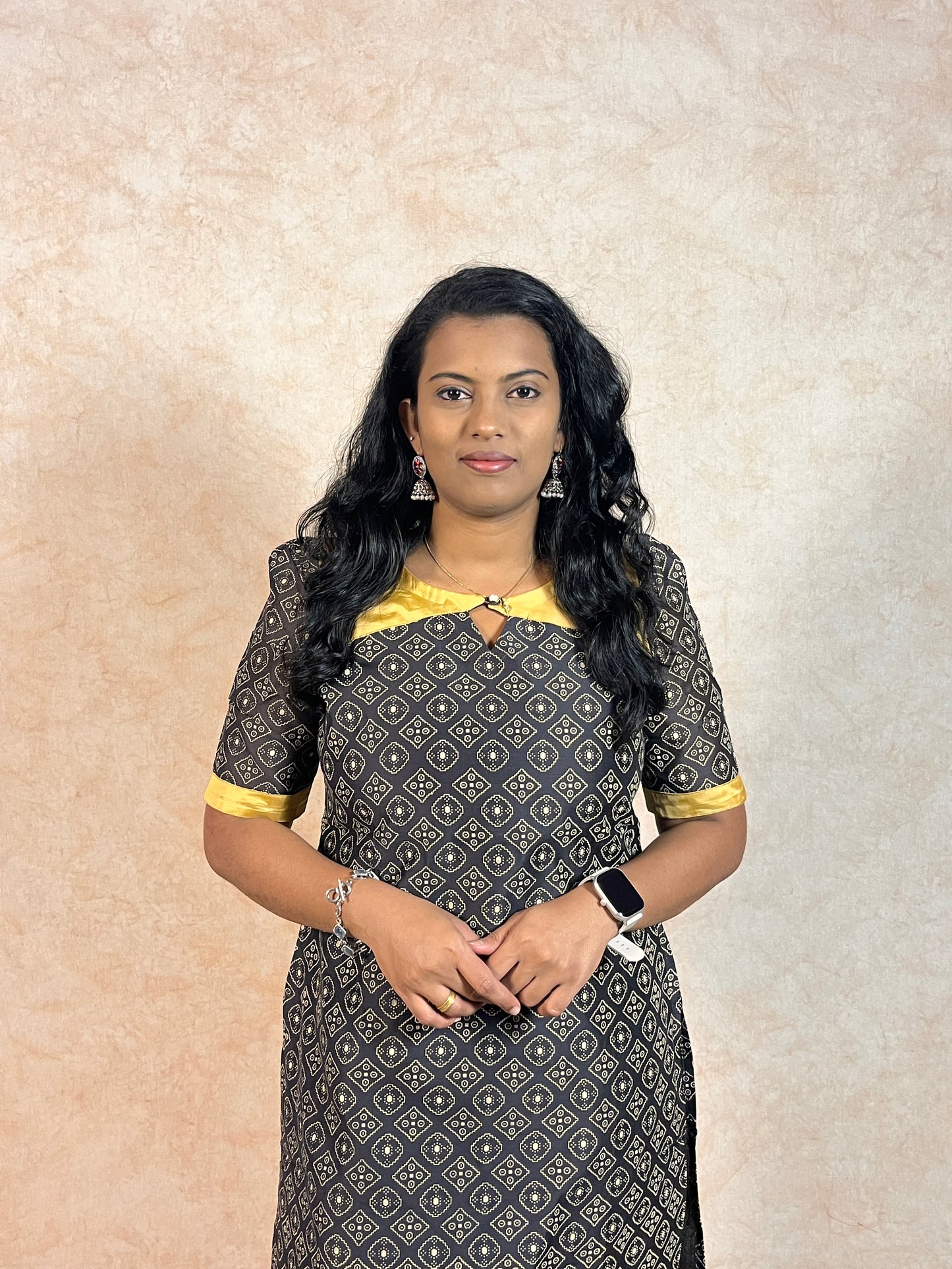 Black and Gold Printed Chanderi Kurti (YM0031)