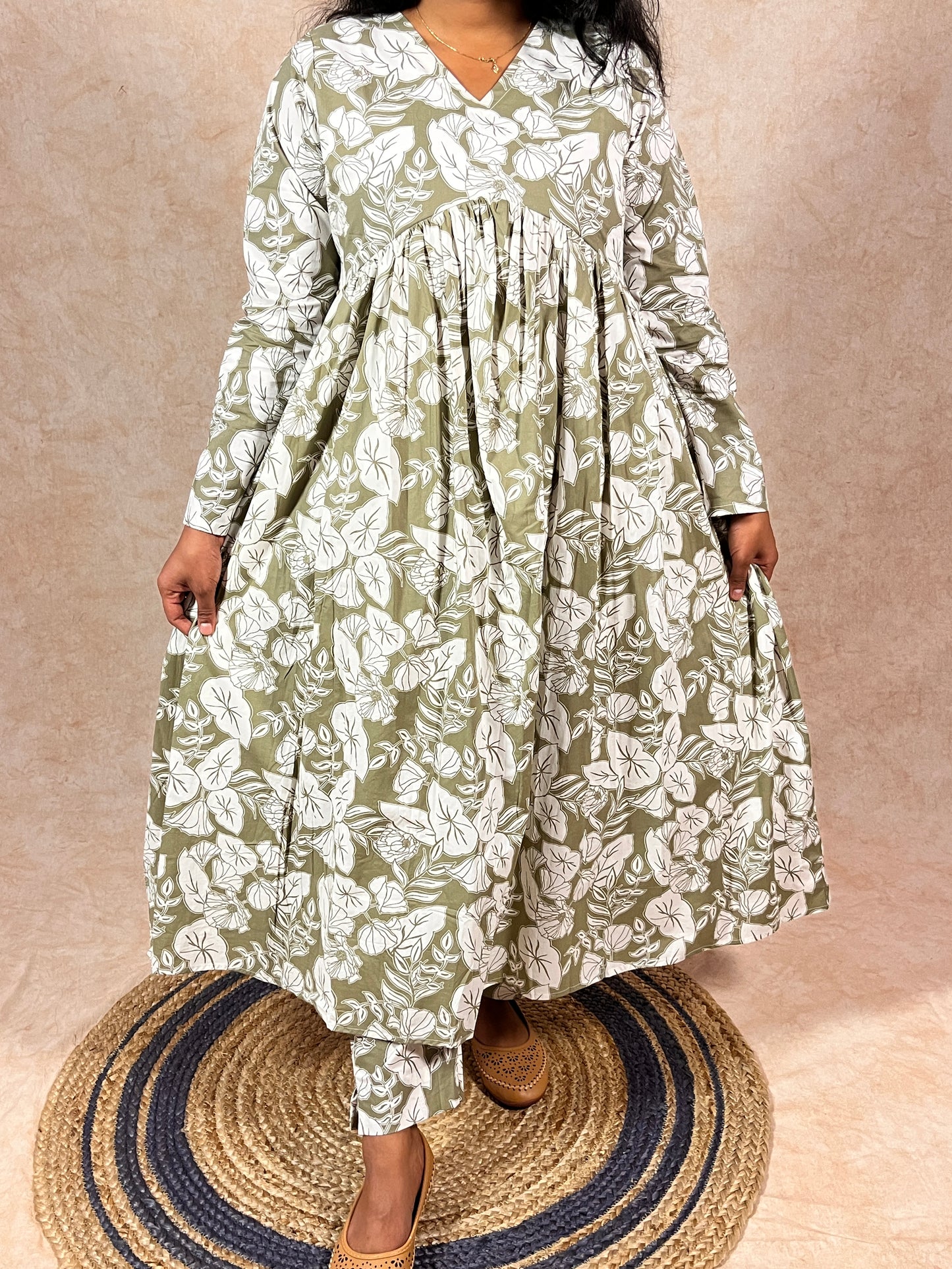 Olive Green Alia cut anarkali Coord set (YM0033)