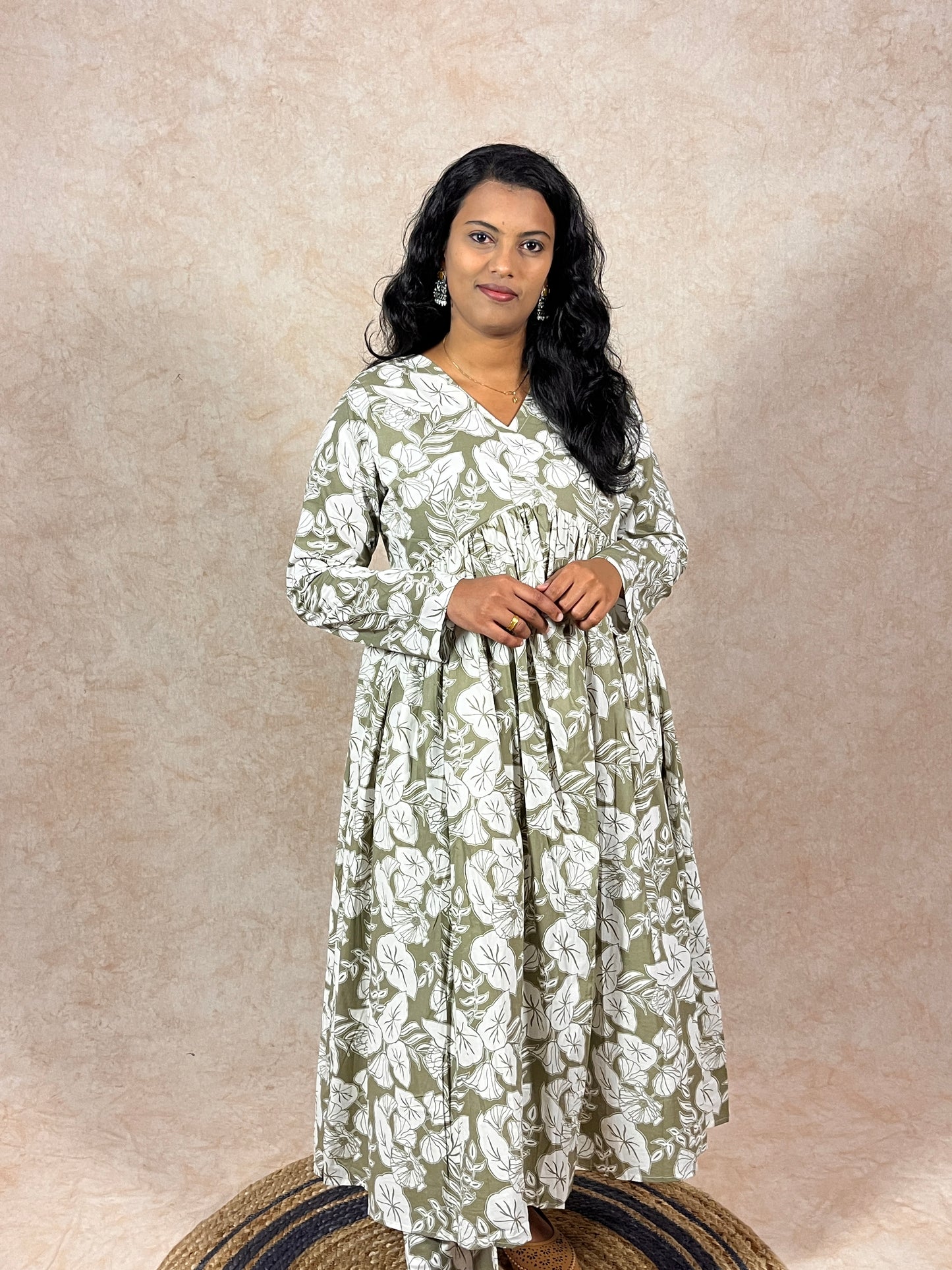Olive Green Alia cut anarkali Coord set (YM0033)