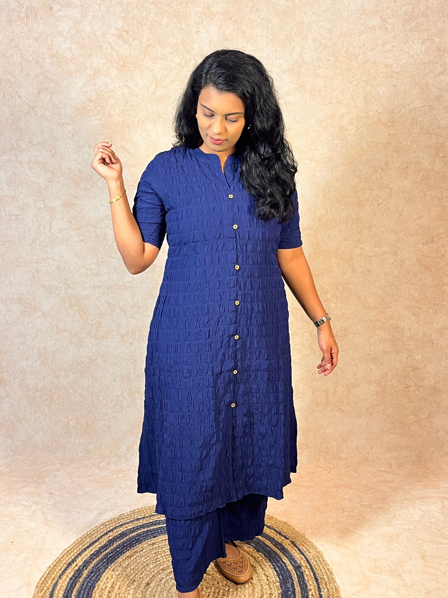 Blue Textured Popcorn Co-ord set (YM0036)