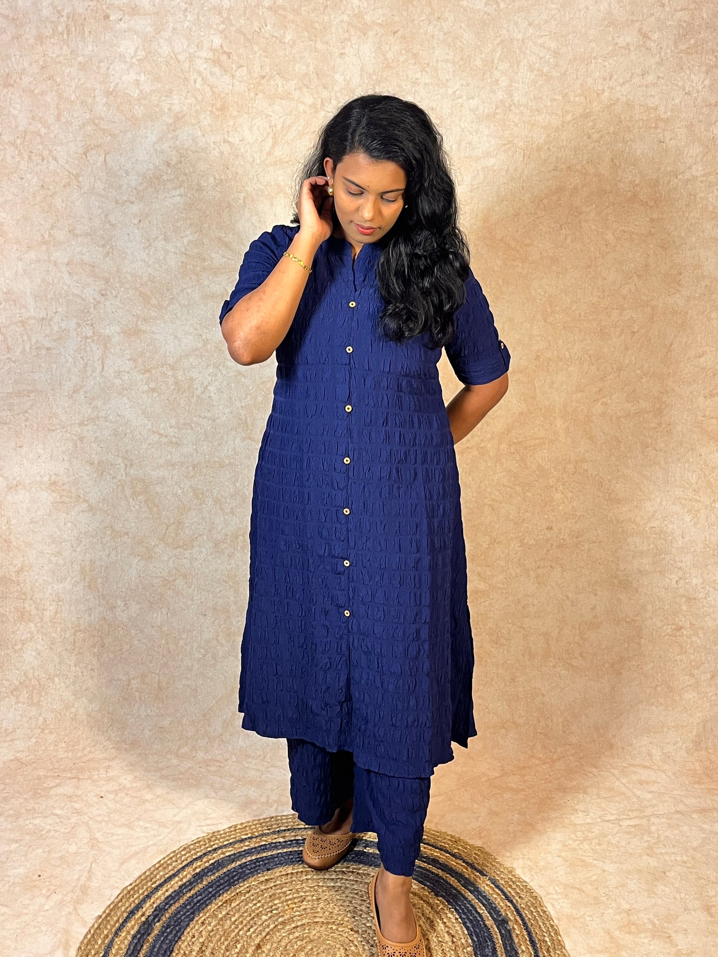 Blue Textured Popcorn Co-ord set (YM0036)