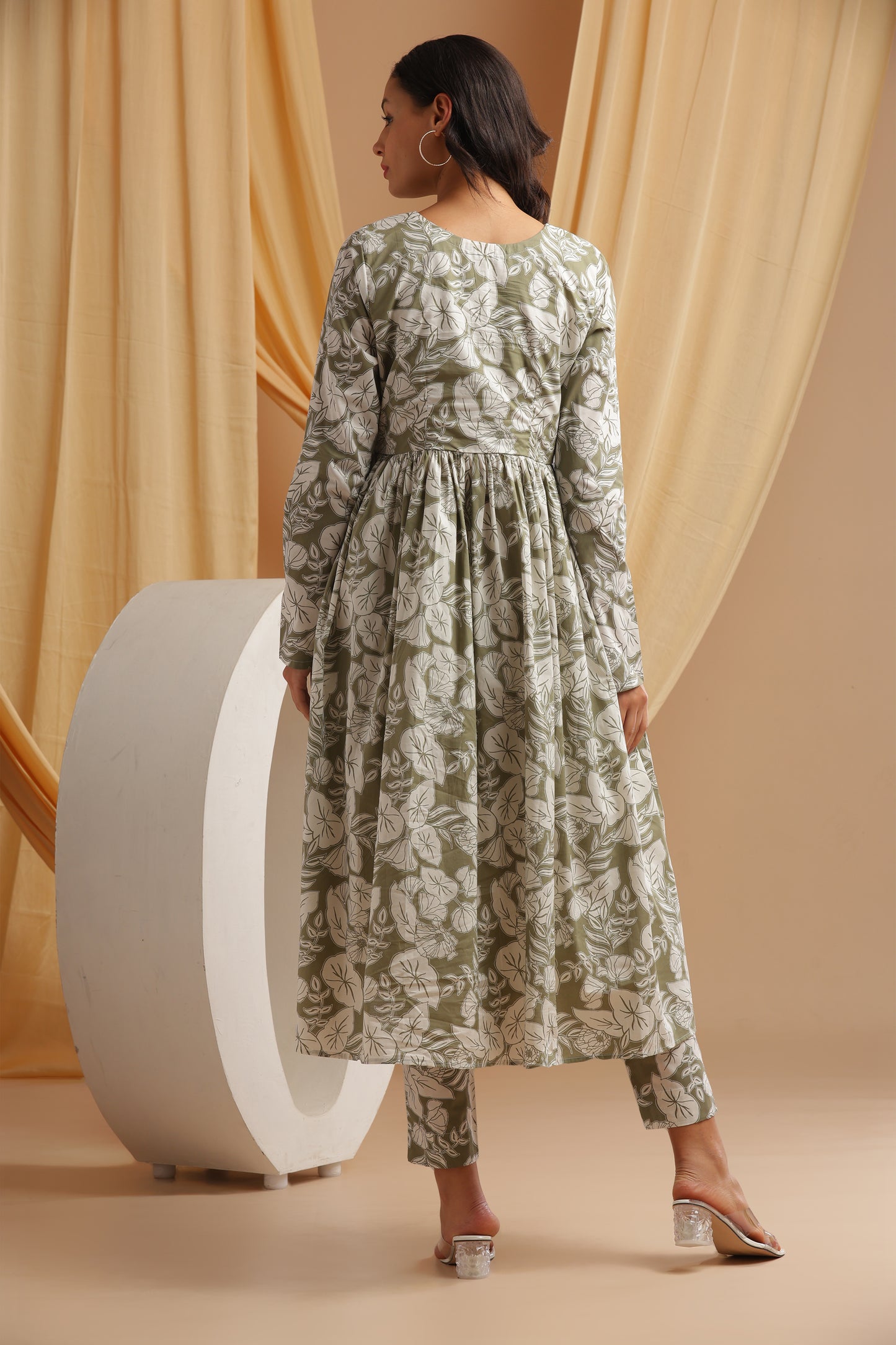 Olive Green Alia cut anarkali Coord set (YM0033)