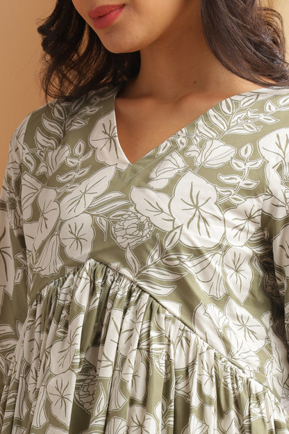 Olive Green Alia cut anarkali Coord set (YM0033)