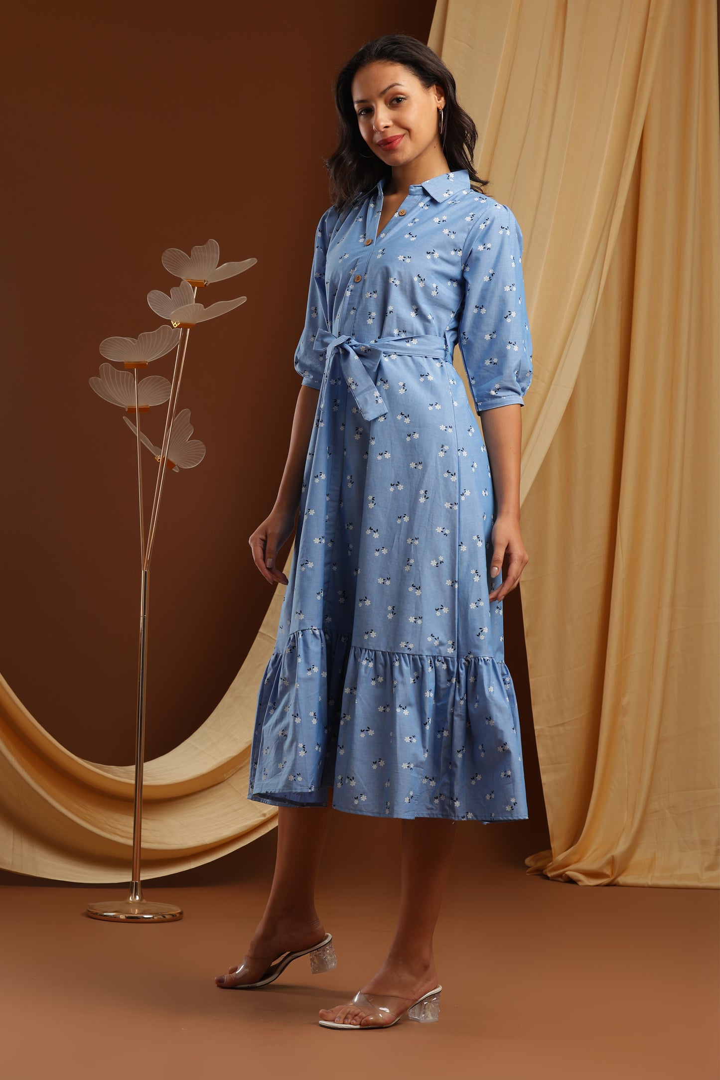 Denim Blue Floral Dress (YM0040)