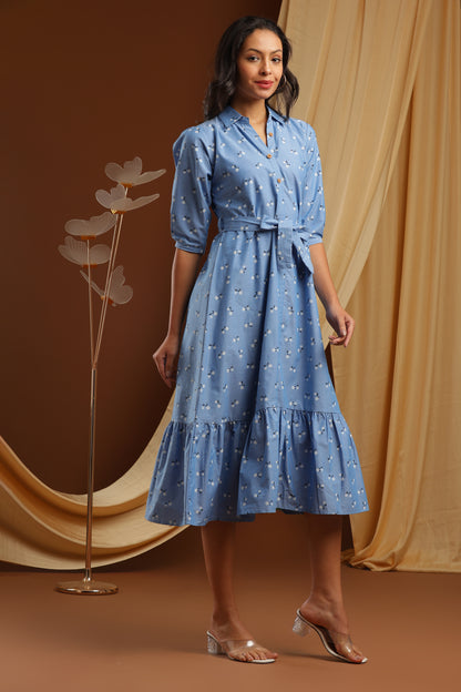 Denim Blue Floral Dress (YM0040)