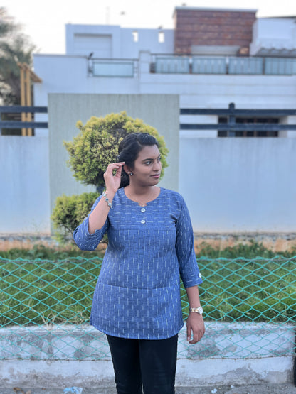 Blue Weave Cotton Short Top (YM0009)