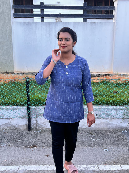 Blue Weave Cotton Short Top (YM0009)