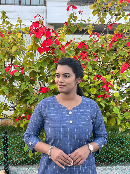 Blue Weave Cotton Short Top (YM0009)