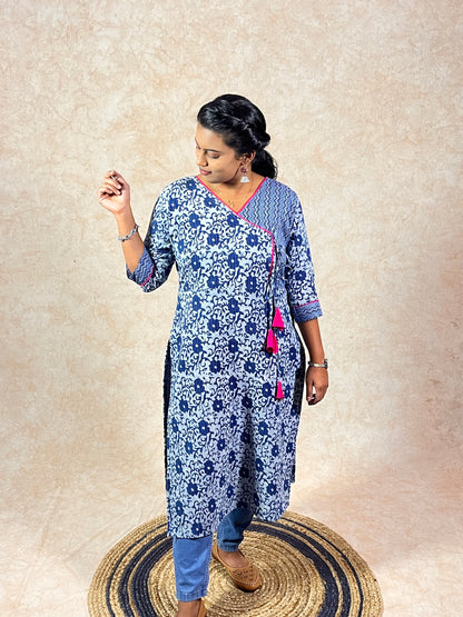 Indigo Blue Angrakha Kurti (YM0013)