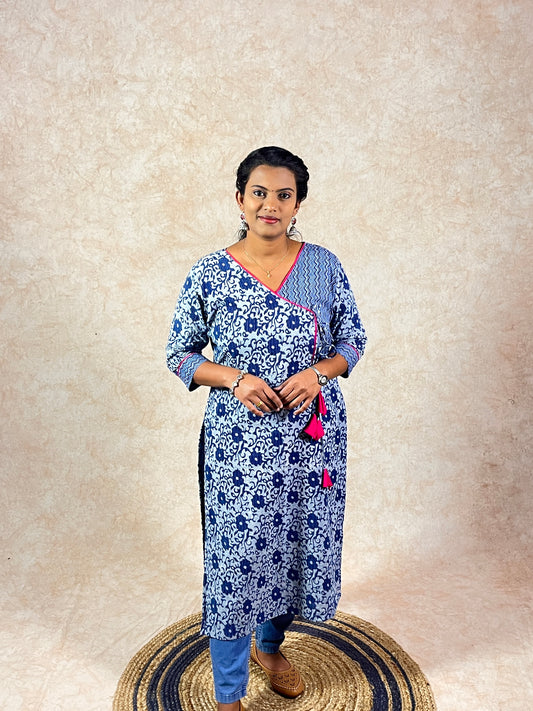 Indigo Blue Angrakha Kurti (YM0013)
