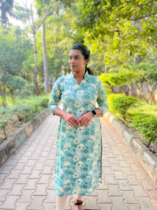 Pista Green Handloom Cotton Kurti (YM0015)