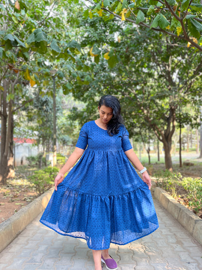 Teal Blue Hakoba Frock (YM0021)