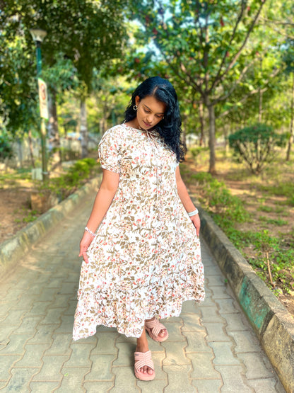 Floral White Rayon Frock (YM0023)