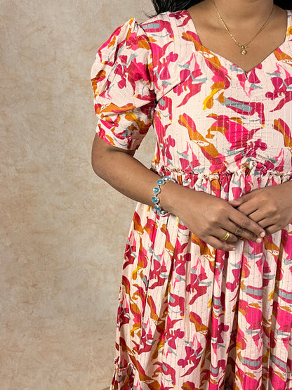 Baby Pink Muslin Layer Frock (YM0027)