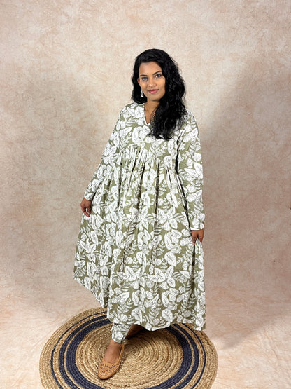 Olive Green Alia cut anarkali Coord set (YM0033)