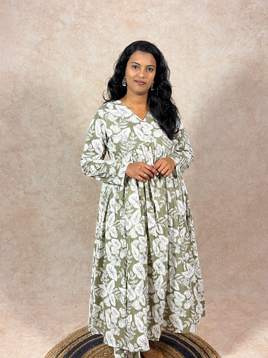 Olive Green Alia cut anarkali Coord set (YM0033)