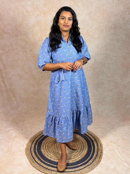 Denim Blue Floral Dress (YM0040)