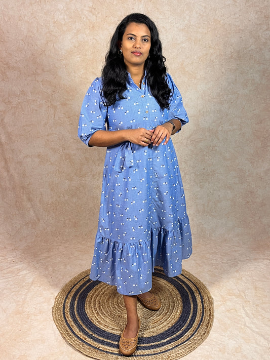 Denim Blue Floral Dress (YM0040)