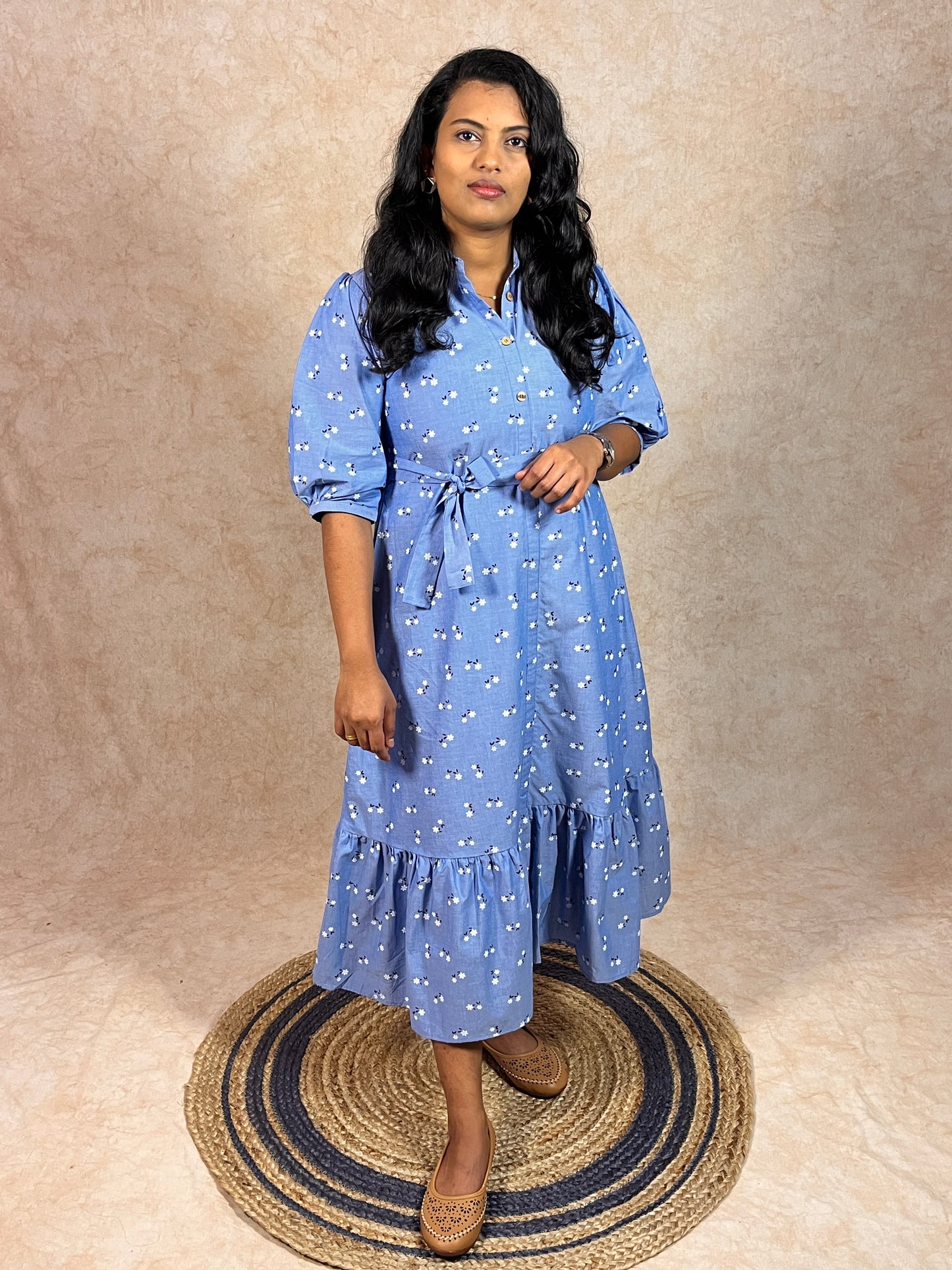Denim Blue Floral Dress (YM0040)