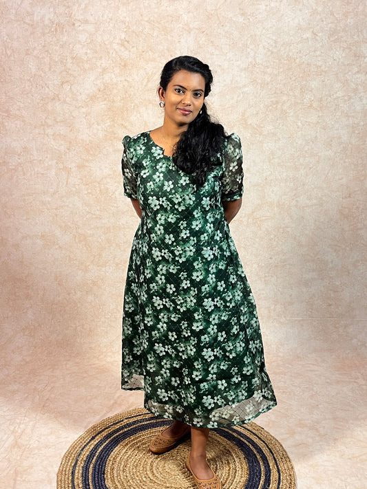 Green Organza Aline kurti (YM0002)
